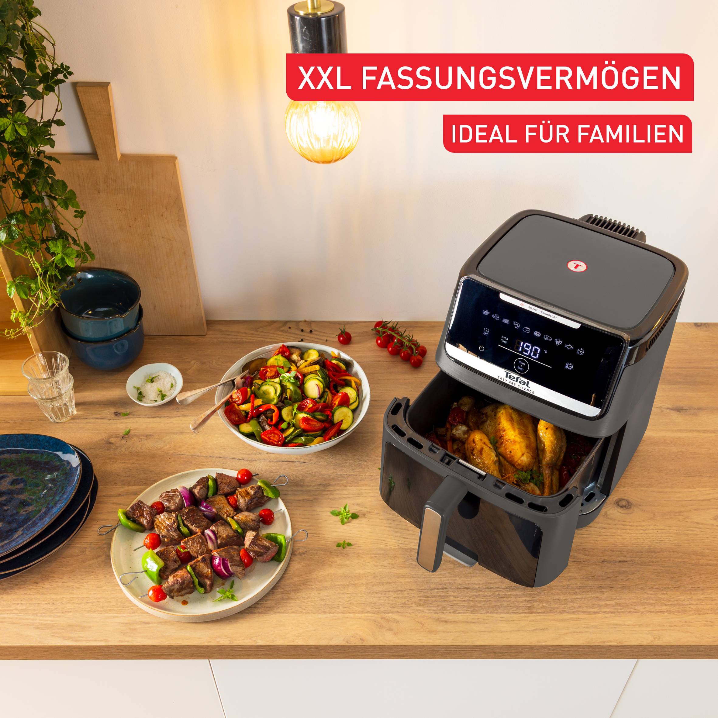 Easy Fry Silence 7L, geräuscharme und kompakte Heißluftfritteuse mit abnehmbarer Front; EY846H