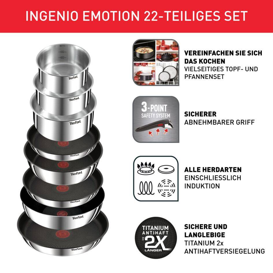 Ingenio Emotion On 22tlg. Kochgeschirr-Set aus Edelstahl L897SM
