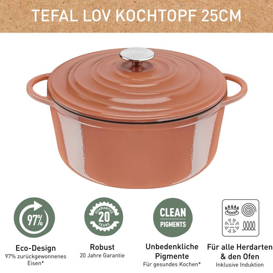 Lov Gusseisen Kochtopf terracotta orange 25cm, E2600