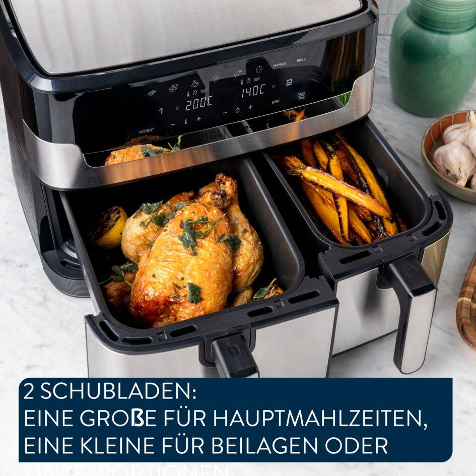 Jamie Oliver by Tefal Dual Drawer Heißluftfritteuse, 8,3 l/2,2 kg Schubladen