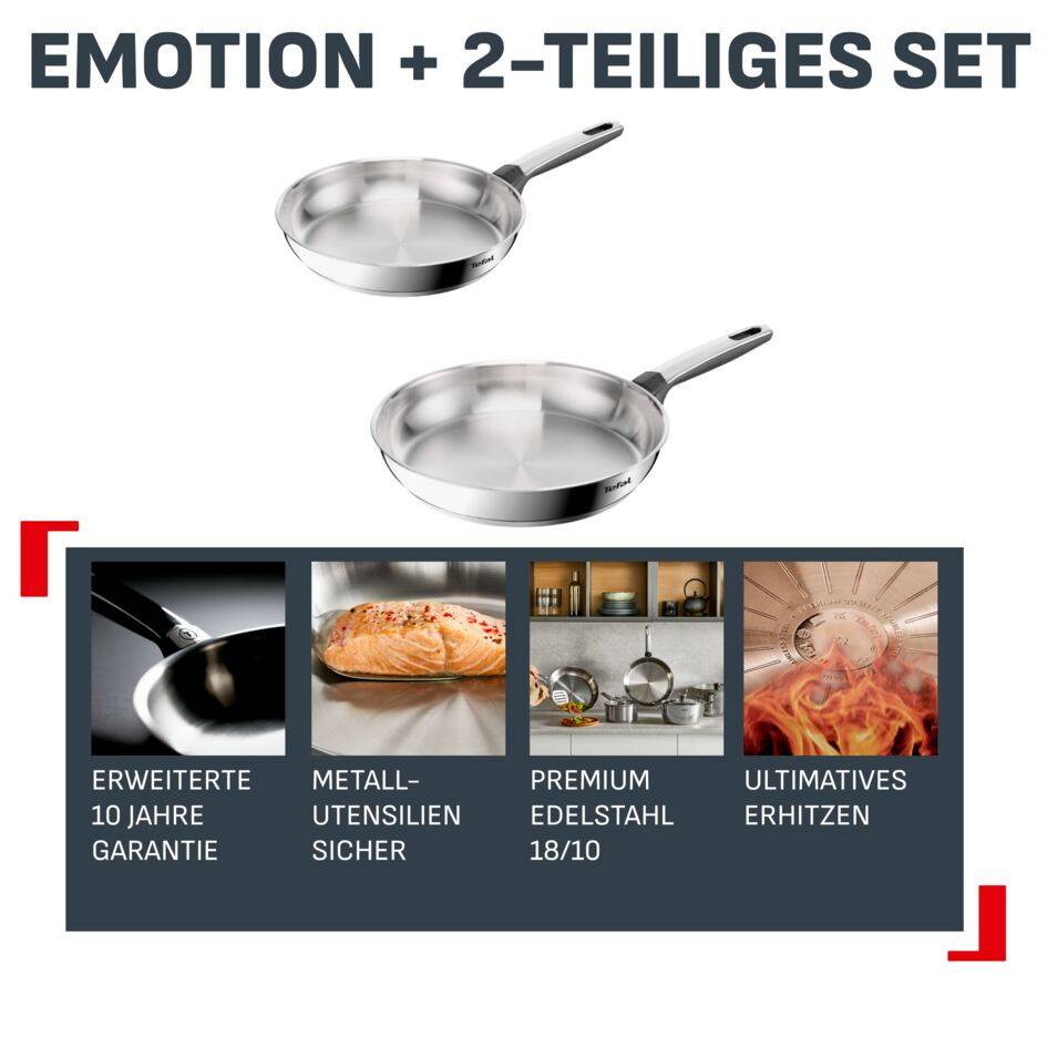 Emotion+ Set 2 Bratpfannen 24/28 cm, Premium-Edelstahl, 10 Jahre Garantie, Induktion