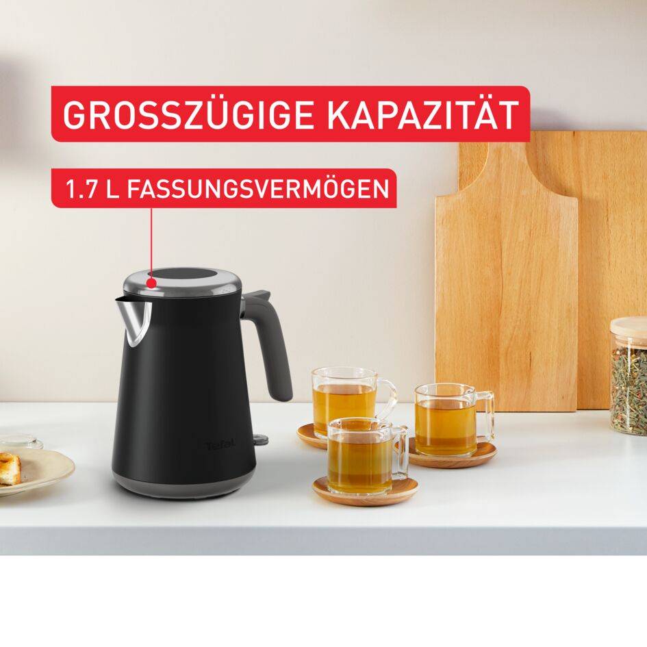 Collection, Edelstahlwasserkocher, Automatische Abschaltung mit Kontrollleuchte, Ein-Tassen-Anzeige, Schwarz