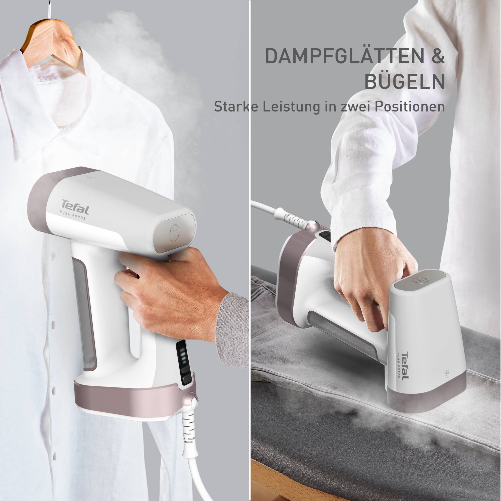 Pure Force, Dampfglätter, 2-in-1 Dampfglätten und Bügeln
