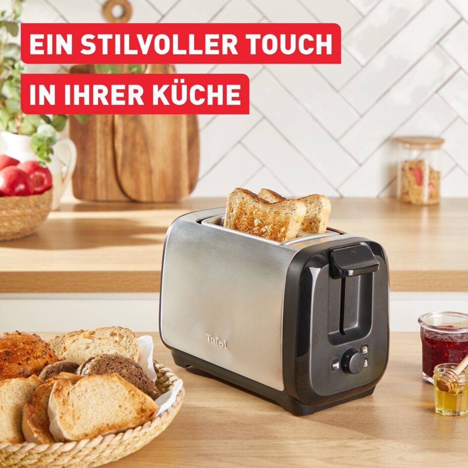 Subito, 2-Scheiben-Toaster mit Brötchenaufsatz, schnelleres Toasten, Schwarz & Inox