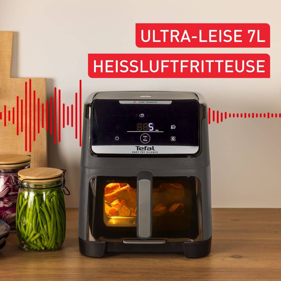 Easy Fry Silence 7L, geräuscharme und kompakte Heißluftfritteuse mit abnehmbarer Front; EY846H