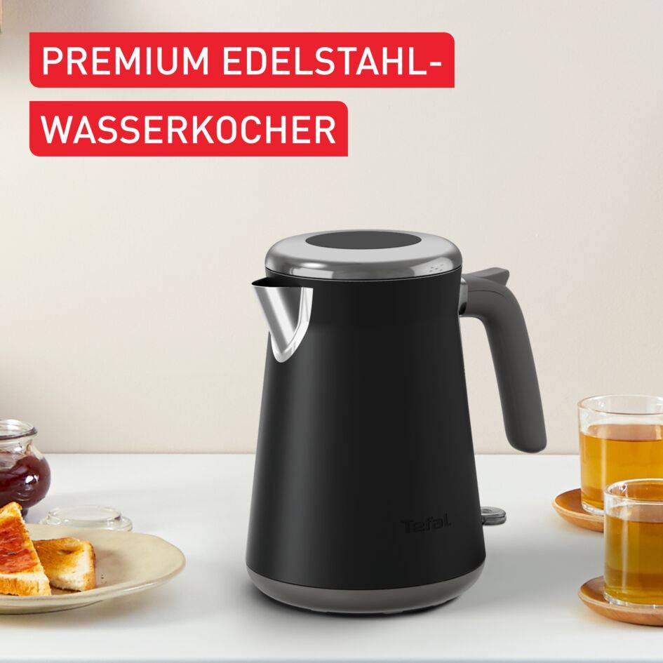 Collection, Edelstahlwasserkocher, Automatische Abschaltung mit Kontrollleuchte, Ein-Tassen-Anzeige, Schwarz