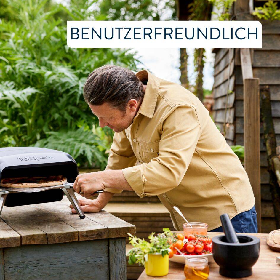 Jamie Oliver by Tefal Pizzaofen für Zuhause, Gas-Pizzaofen, 360° drehbarer Pizzastein