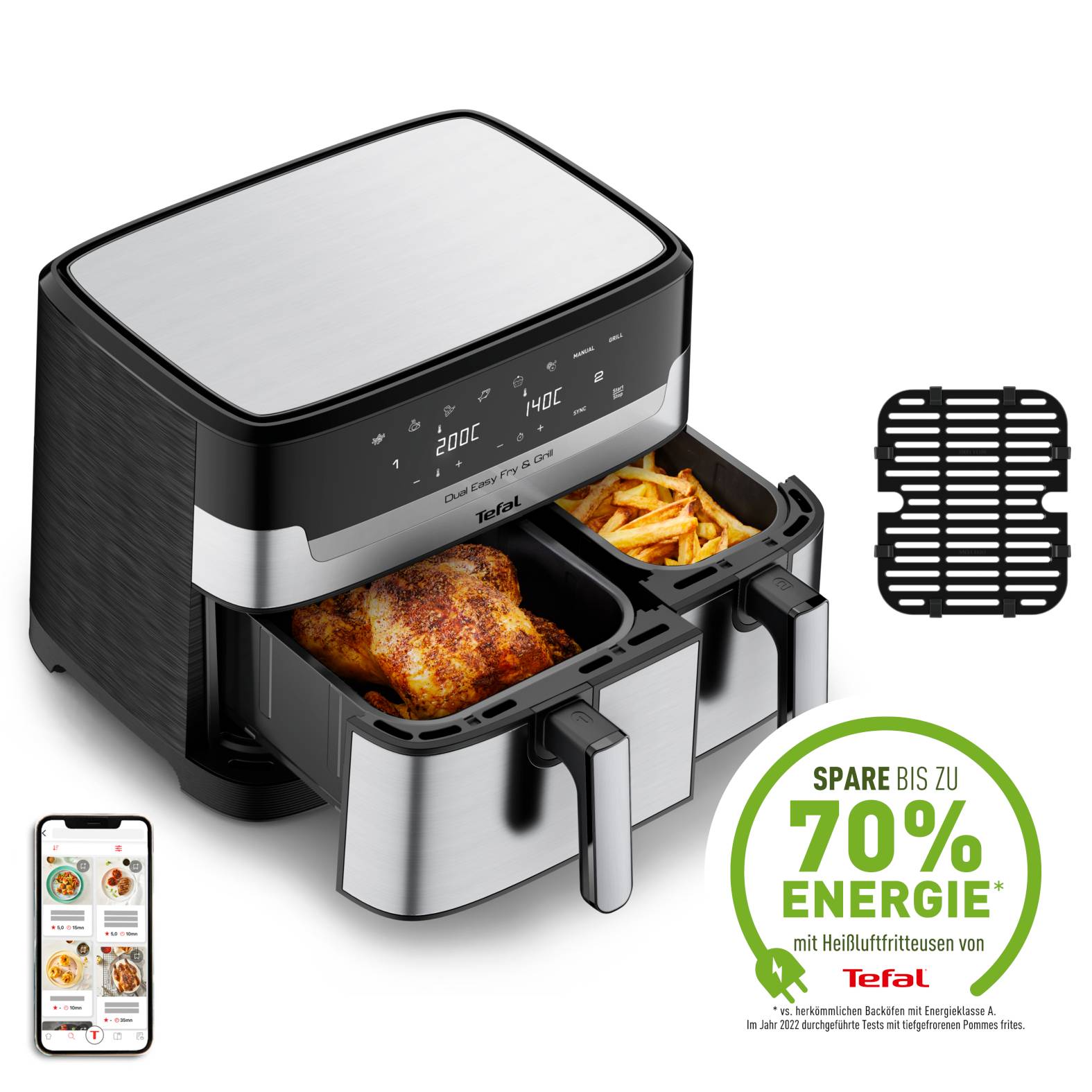 Dual Easy Fry & Grill 8,3 L Edelstahl Heißluftfritteuse EY905D
