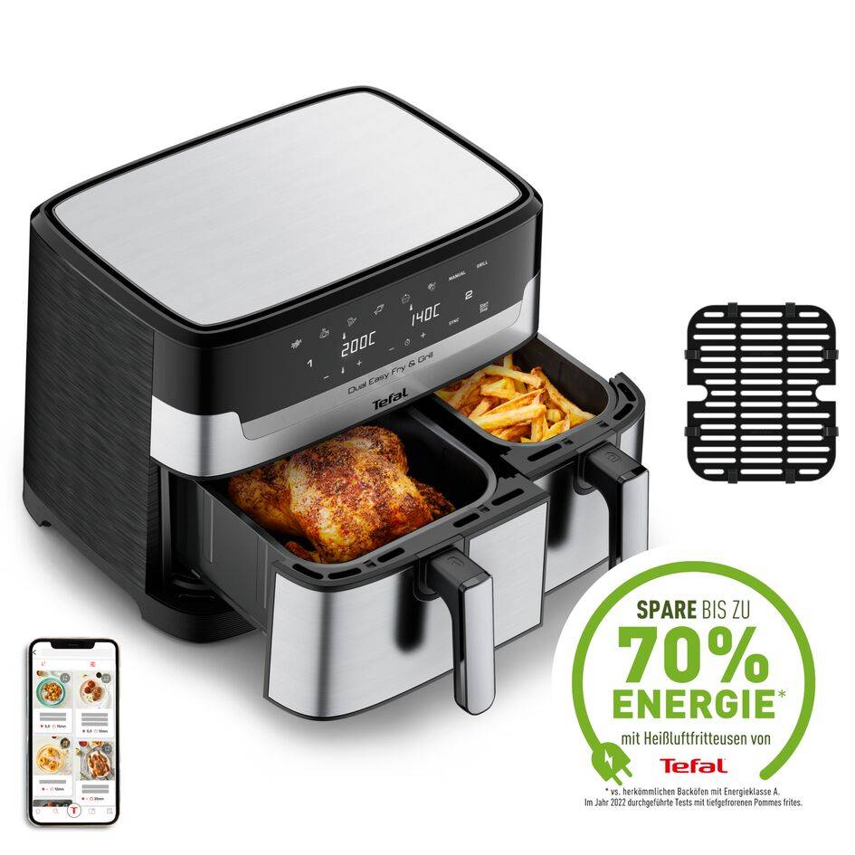 Dual Easy Fry & Grill 8,3 L Edelstahl Heißluftfritteuse EY905D