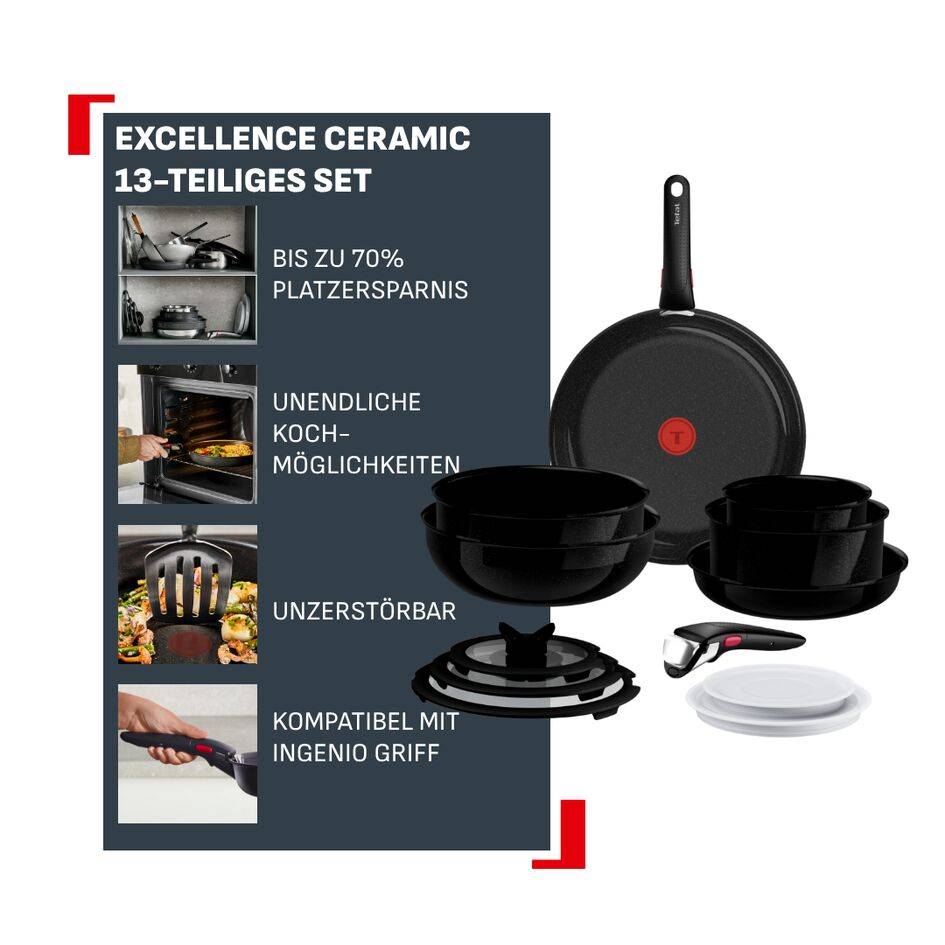 Ingenio Excellence Keramik Unbreakable 13-teiliges Kochgeschirr-Set, FusionCore Versiegelung, L27094