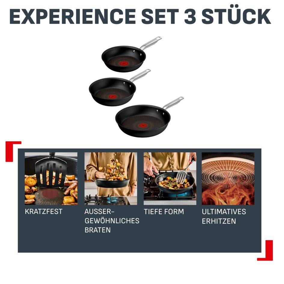 Experience Unbreakable Set 3 Pfannen 20/24/28 cm, FusionCore Antihaftversiegelung, induktionsgeeignet