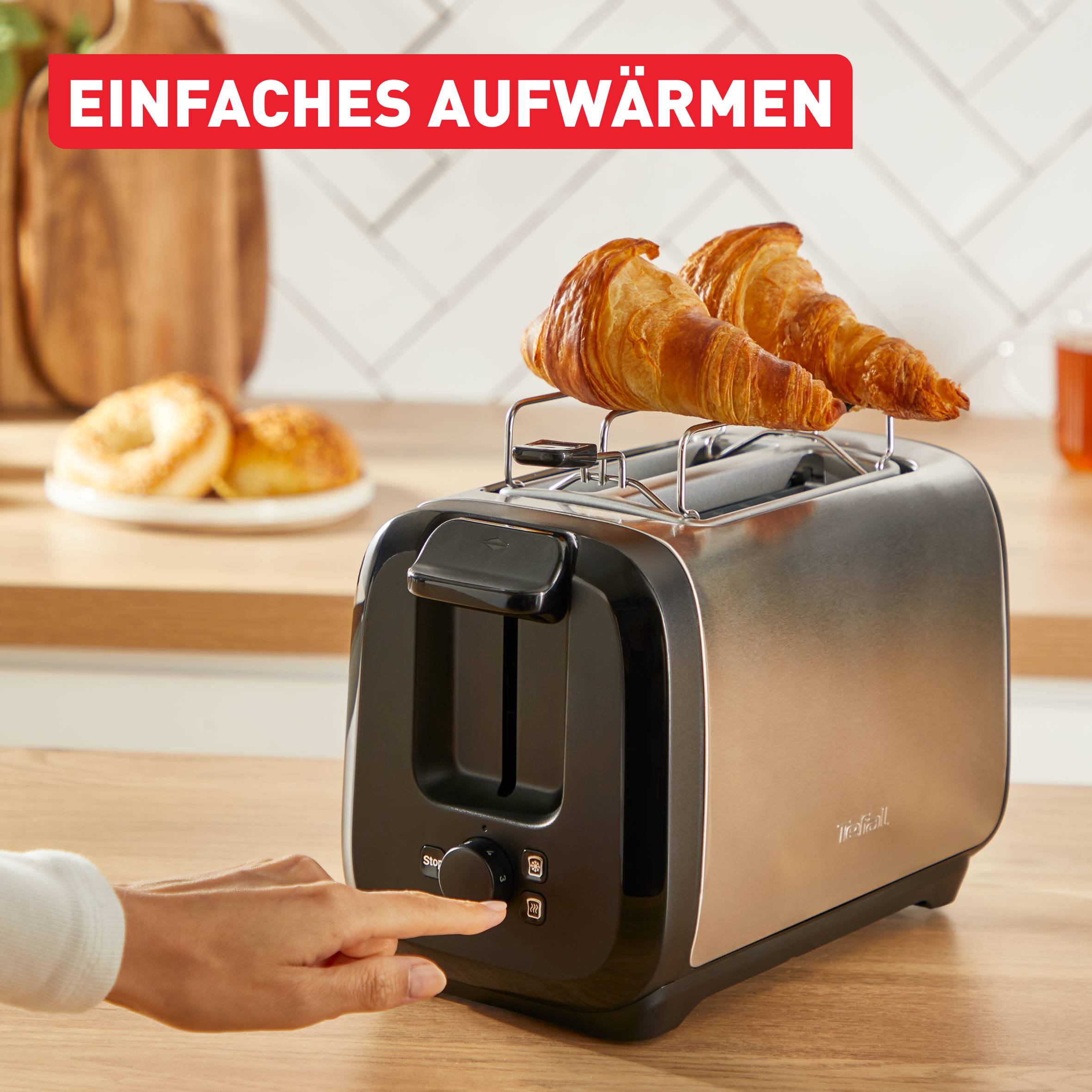 Subito, 2-Scheiben-Toaster mit Brötchenaufsatz, schnelleres Toasten, Schwarz & Inox