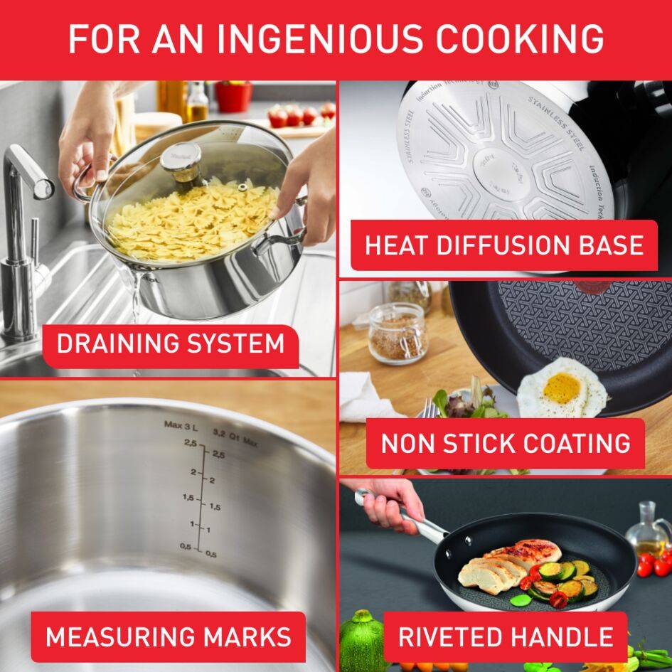 Duetto On 6-teiliges Set Stielkasserolle 16 cm+Deckel, Kochtöpfe 20/24 cm A705S6