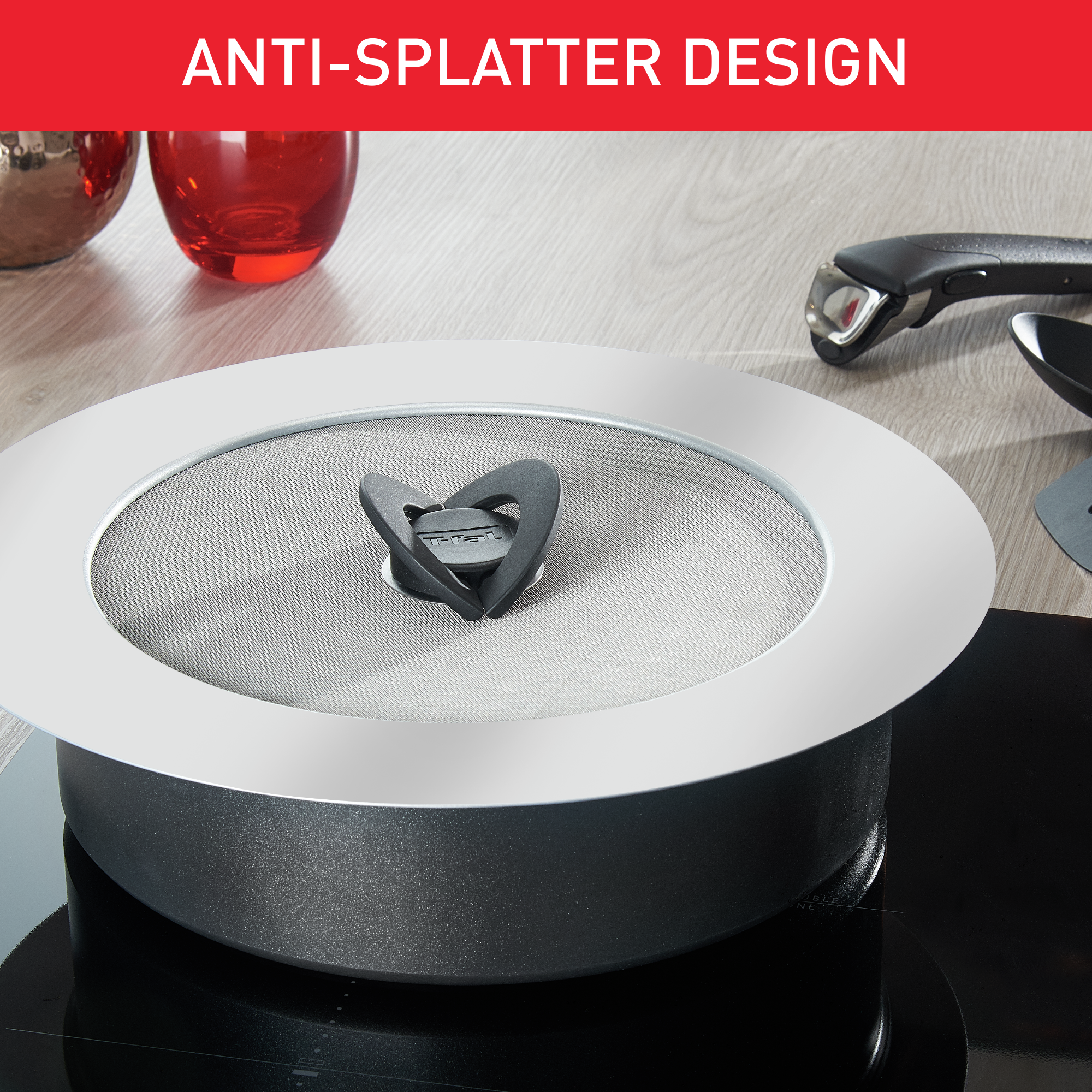 INGENIO Antispritzdeckel aus Edelstahl, 24-30 cm