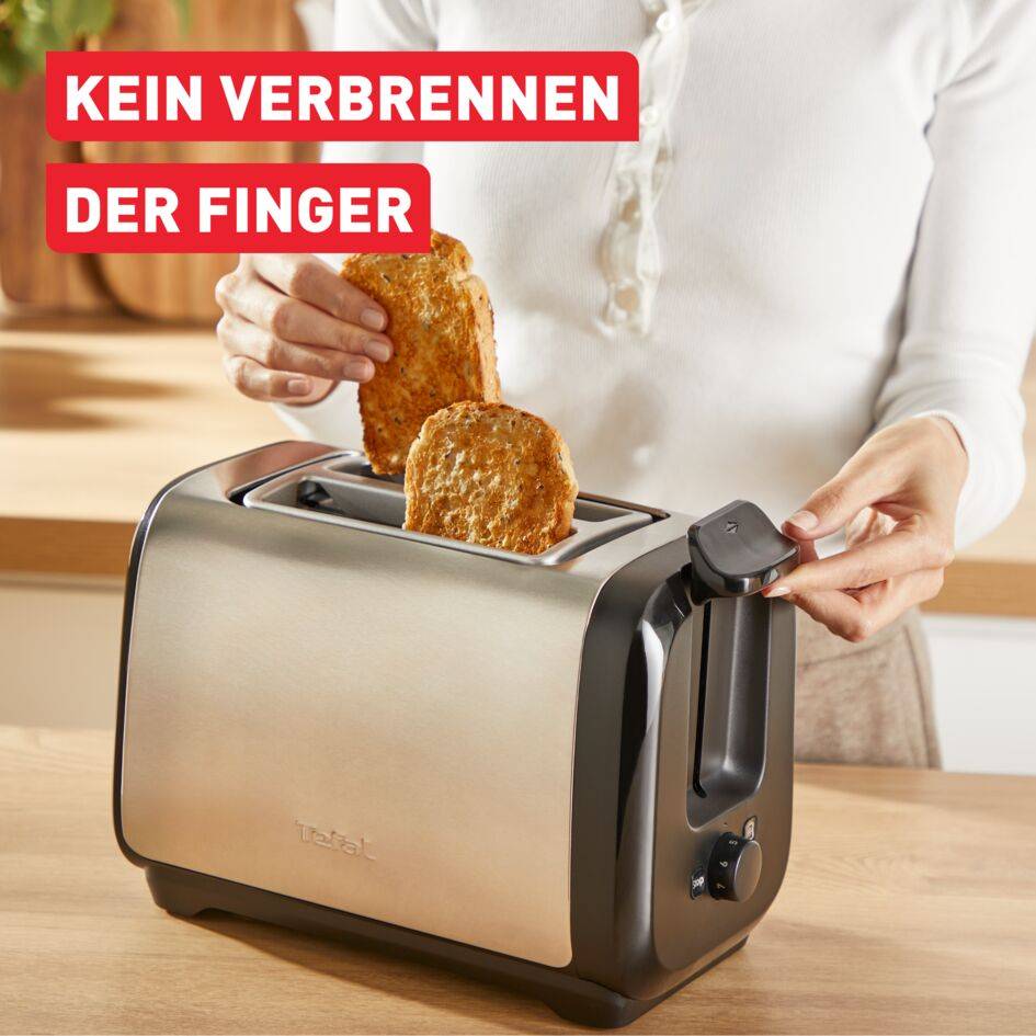 Subito, 2-Scheiben-Toaster mit Brötchenaufsatz, schnelleres Toasten, Schwarz & Inox