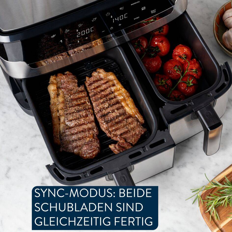 Jamie Oliver by Tefal Dual Drawer Heißluftfritteuse, 8,3 l/2,2 kg Schubladen