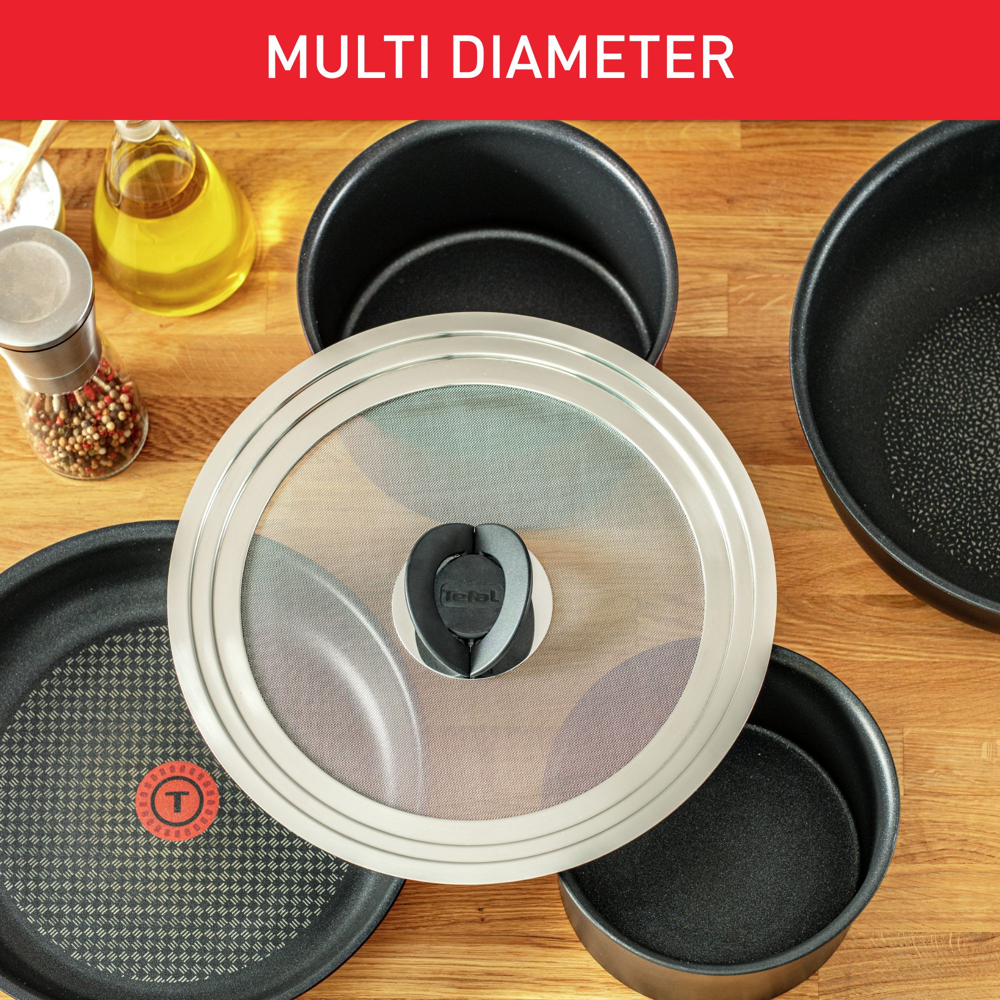 INGENIO Antispritzdeckel aus Edelstahl, 24-30 cm