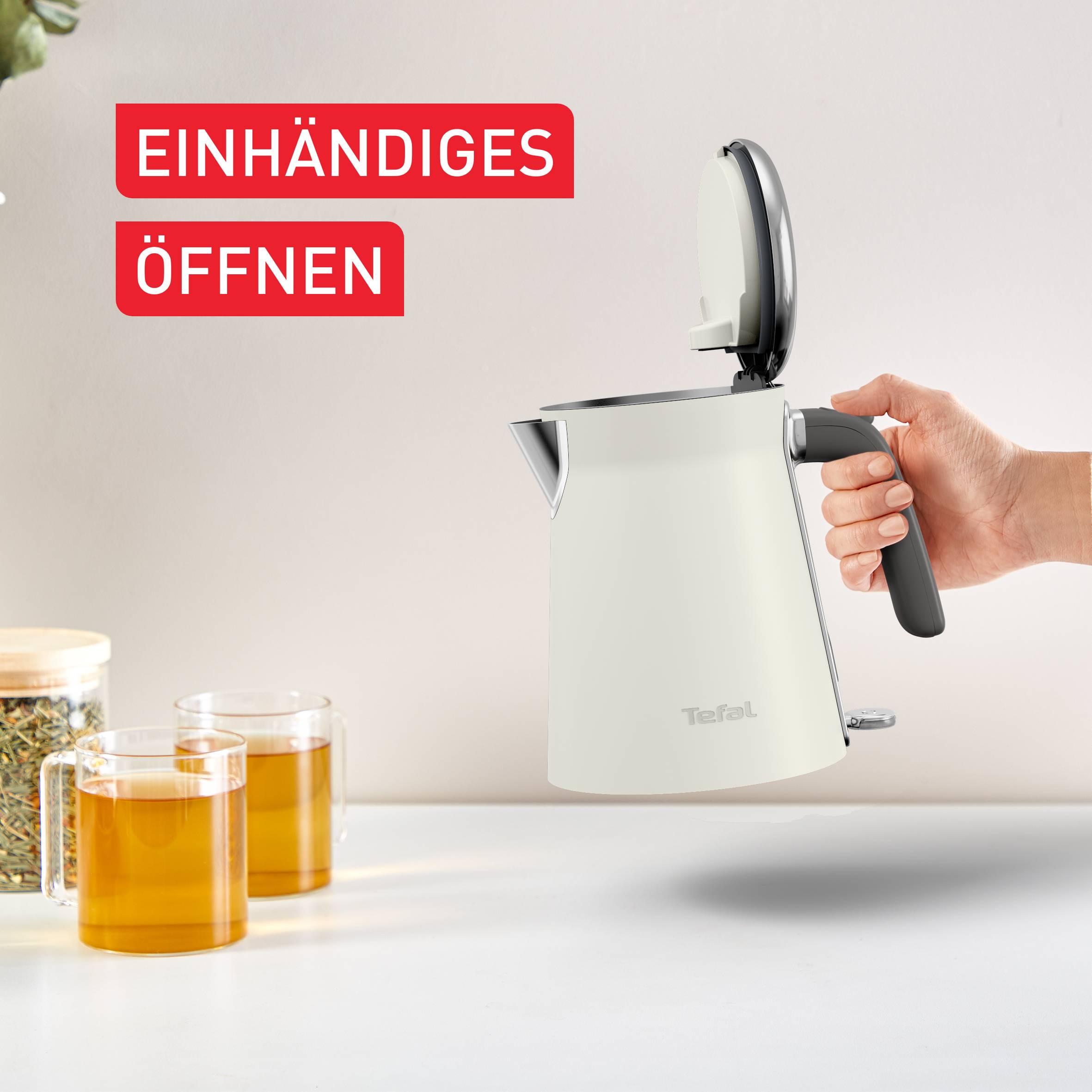 Edelstahlwasserkocher Collection, Automatische Abschaltung mit Kontrollleuchte, Ein-Tassen-Anzeige, Cremebeige-Metallic matt