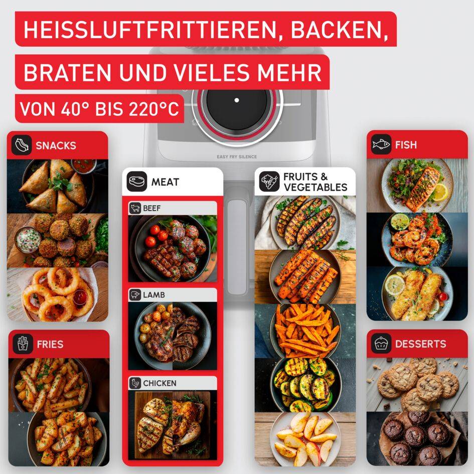 Easy Fry Smart & Silence, Heißluftfritteuse 5L, EY5728