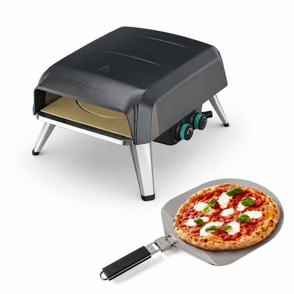 Jamie Oliver by Tefal Pizzaofen für Zuhause, Gas-Pizzaofen, 360° drehbarer Pizzastein