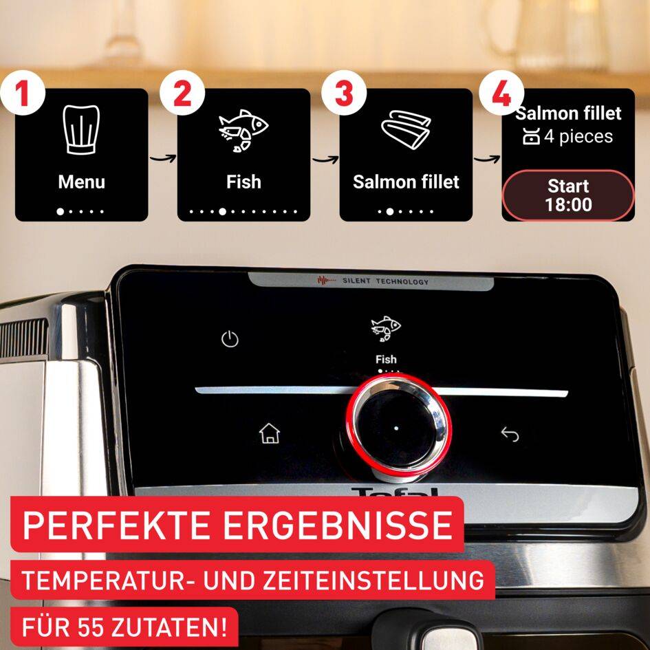 Easy Fry Silence 7L, intelligente und leise Heißluftfritteuse mit abnehmbarer Front, EY876D