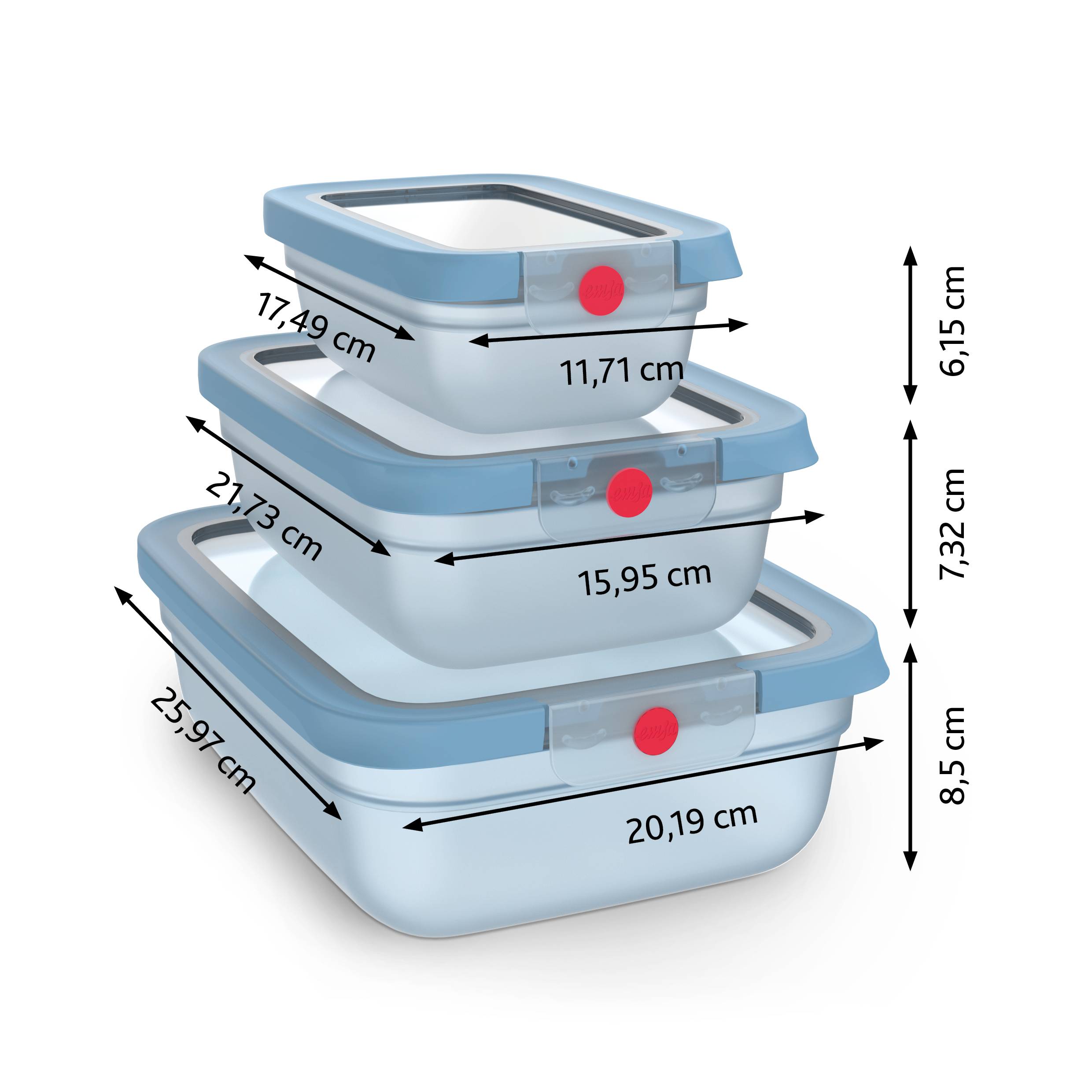 oneClick Frischhaltedosen 3-teiliges Space Saving Set (0,5 / 1,2 / 2,3 L) N12302