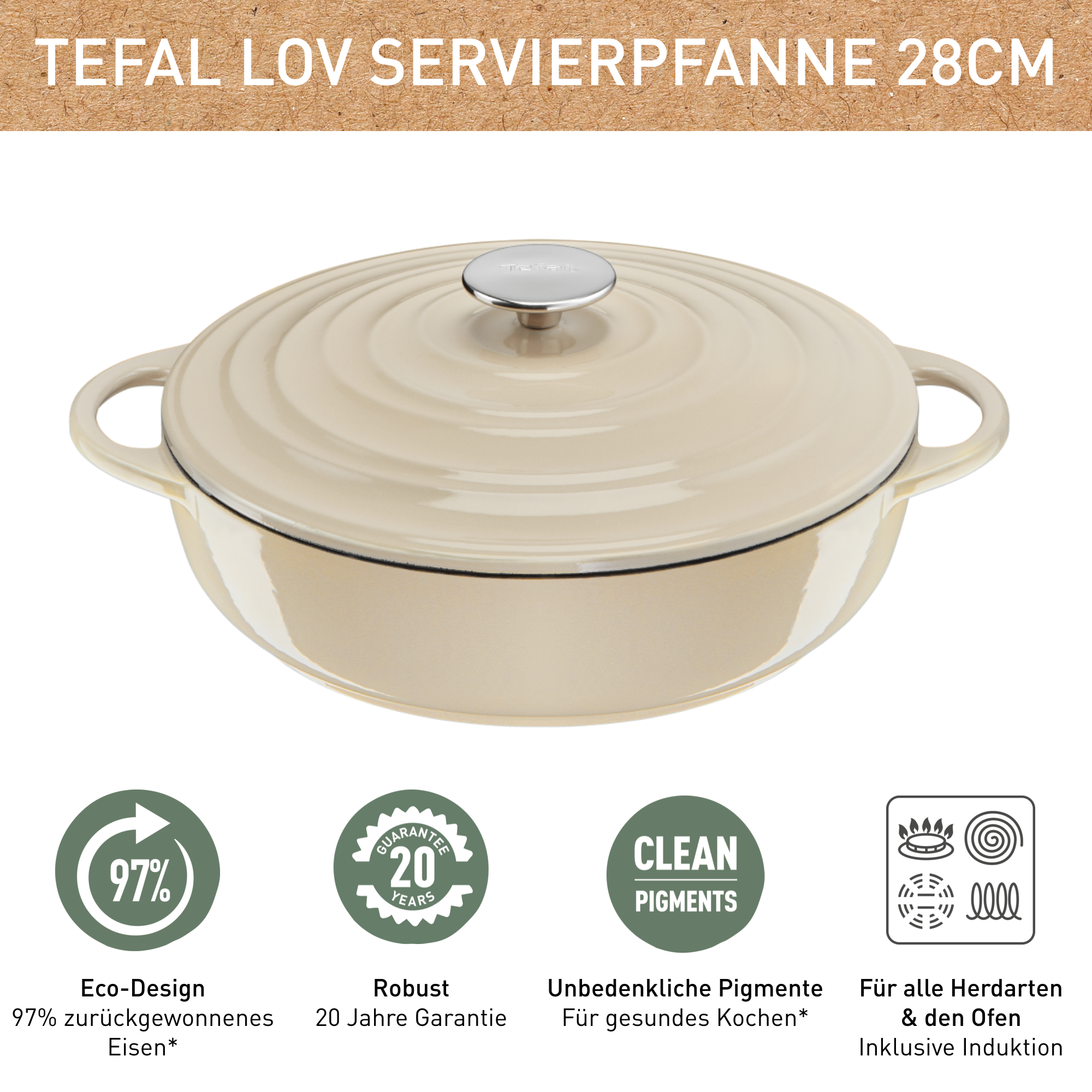 Lov Gusseisen Servierpfanne 28cm beige E25972