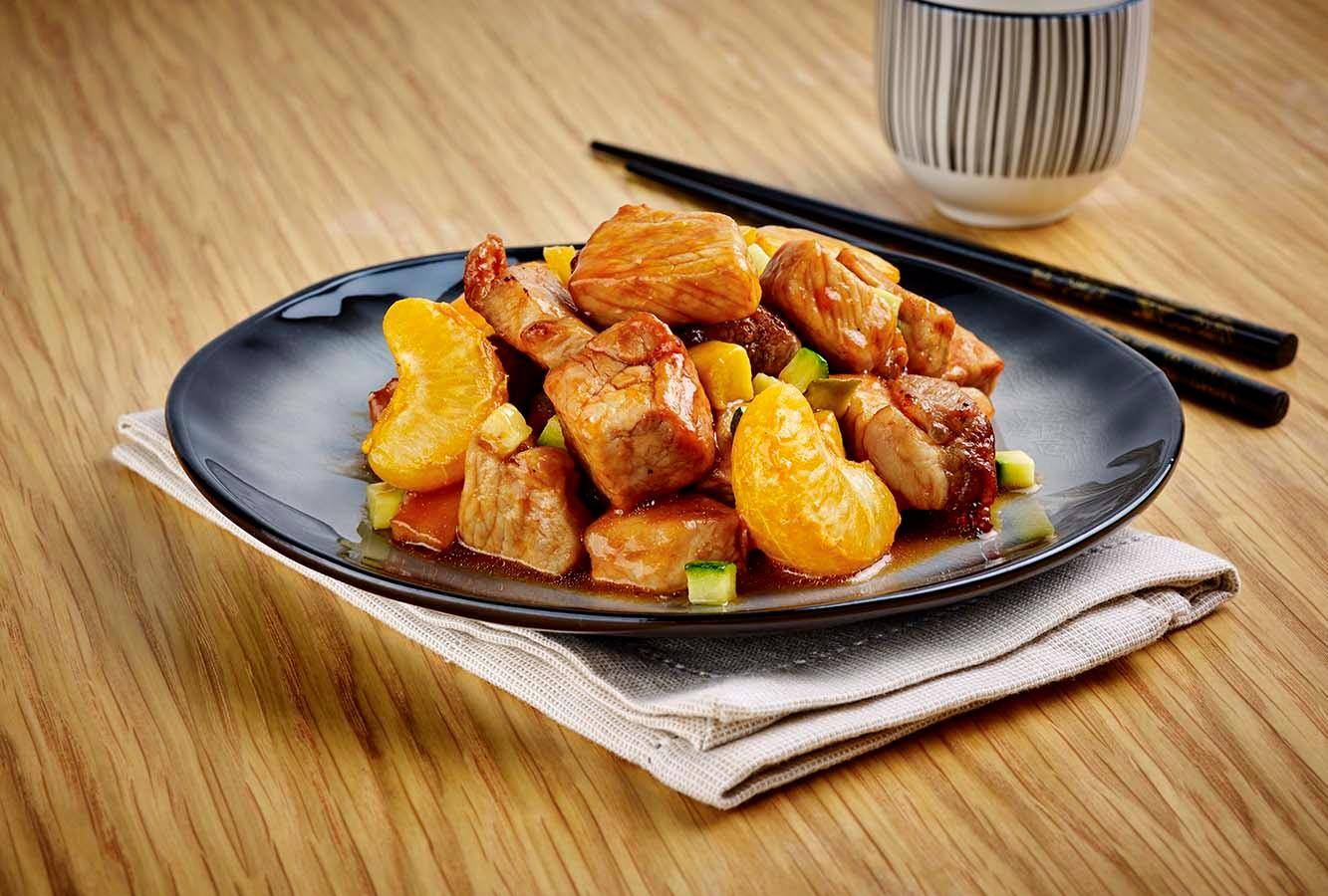 Schweinefilet mit Zucchini, Äpfeln und süßsaurer Soße - Rezepte Actifry Original 1kg | Tefal