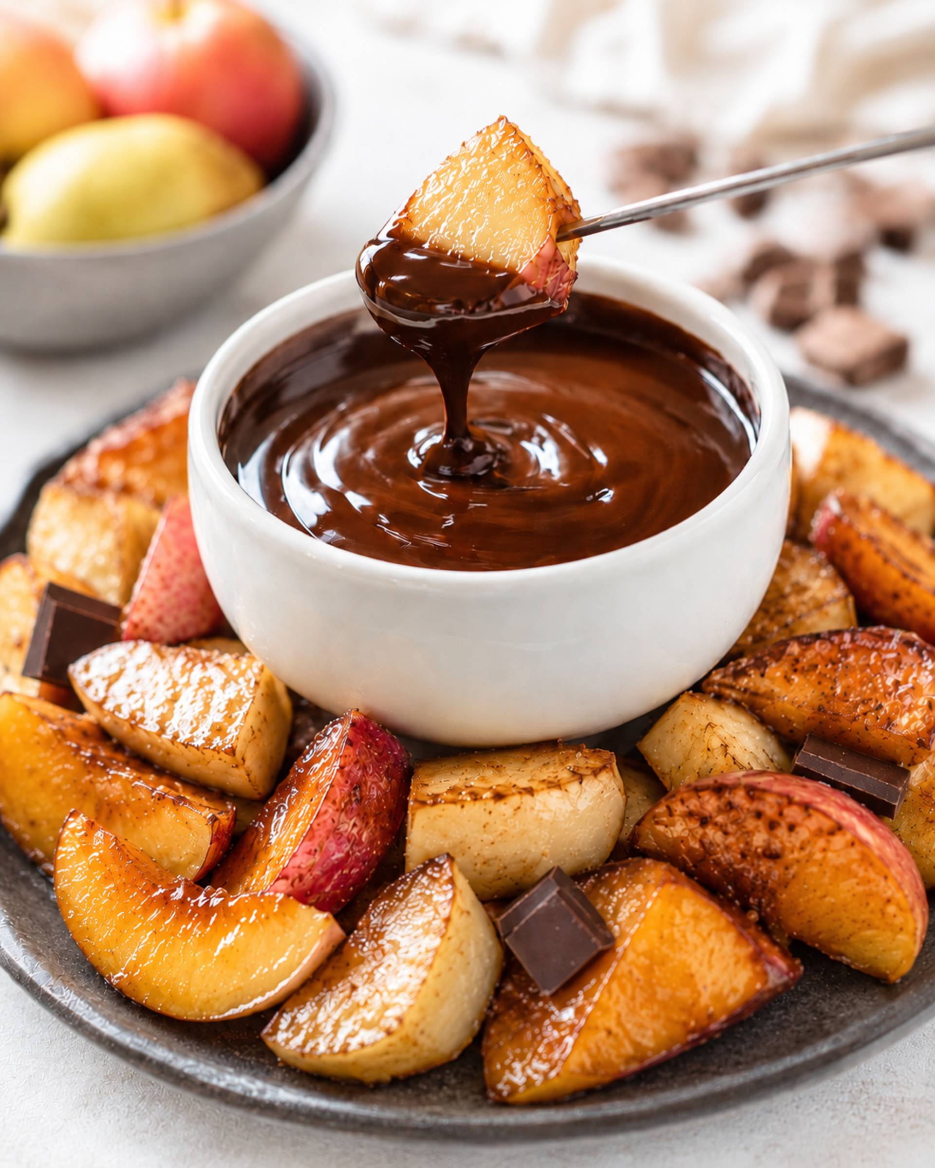 Schokoladenfondue mit karamellisierten Früchten - Rezepte Crisp&Go 3P | Tefal