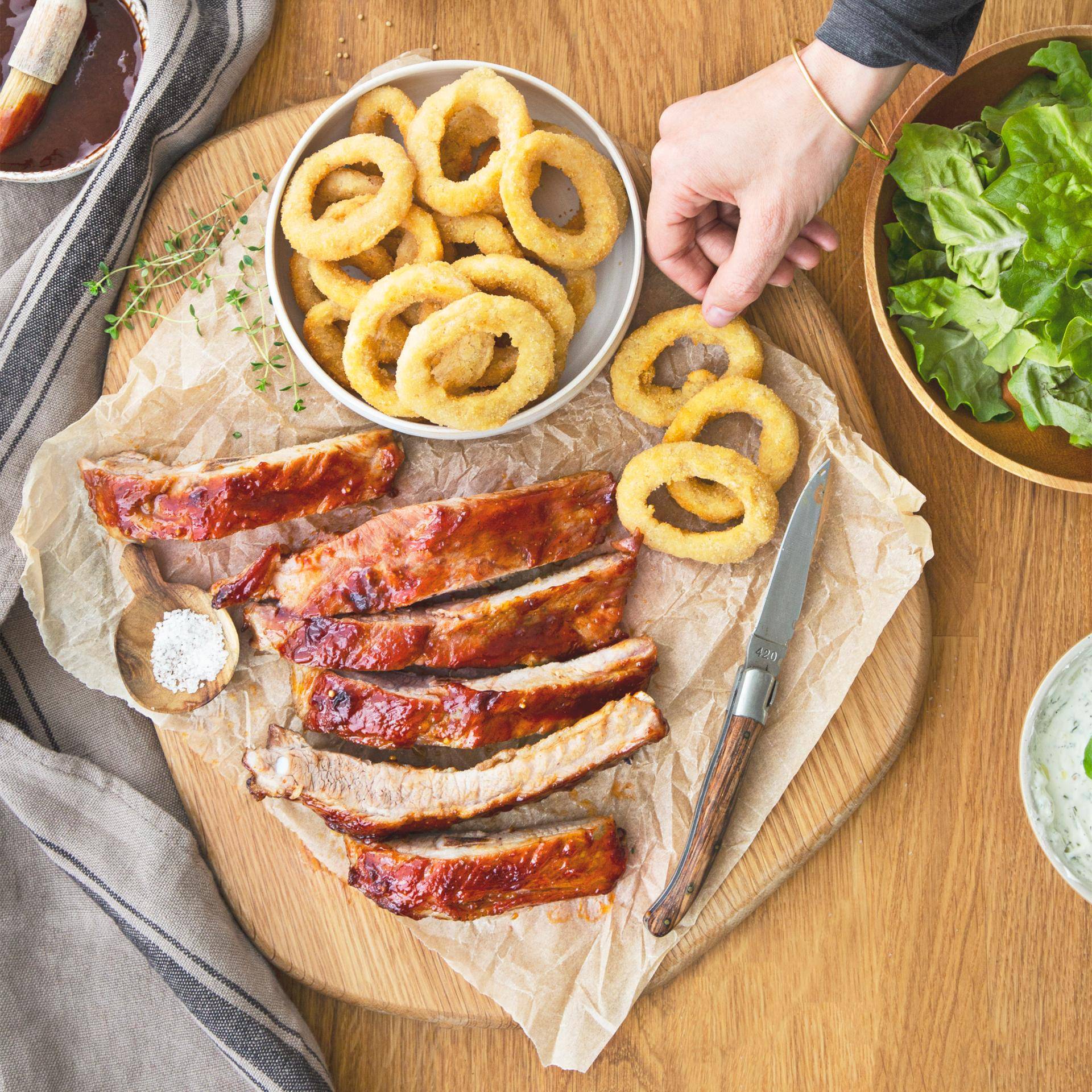 Rippchen und Zwiebelringe - Rezepte Dual EasyFry&Grill | Tefal