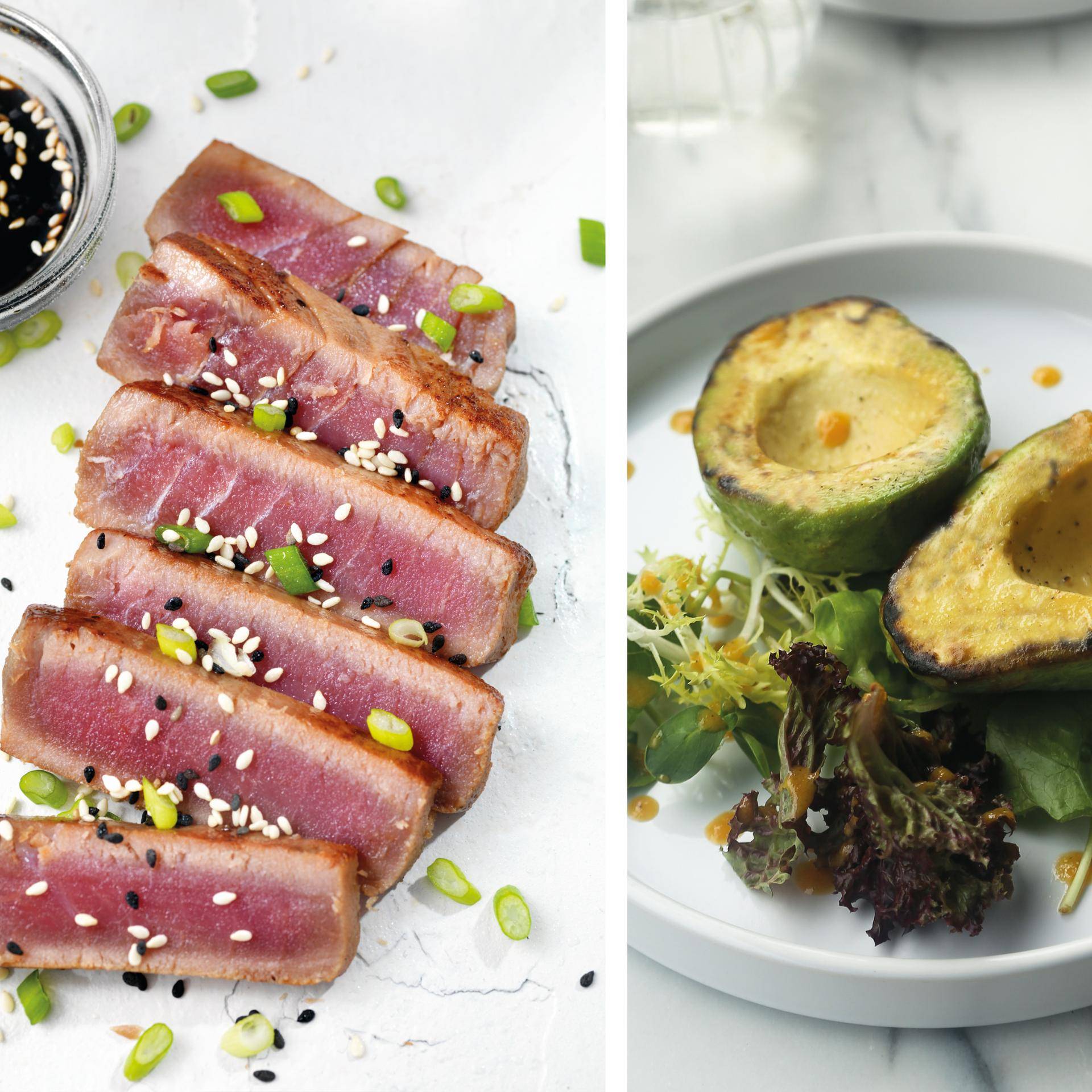 Gegrillter Thunfisch mit Sesamsamen und gerösteter Avocado - Rezepte Dual EasyFry&Grill | Tefal