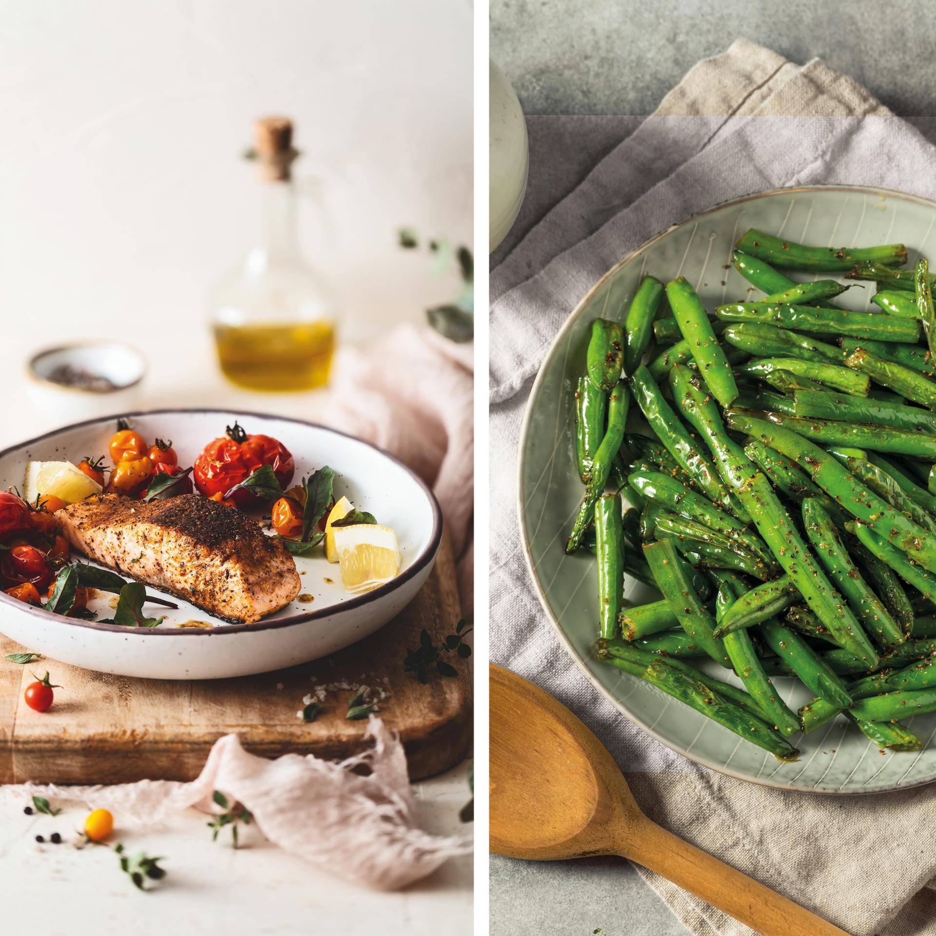 Cajun Lachs und grüne Bohnen mit Knoblauch - Rezepte Dual EasyFry&Grill | Tefal