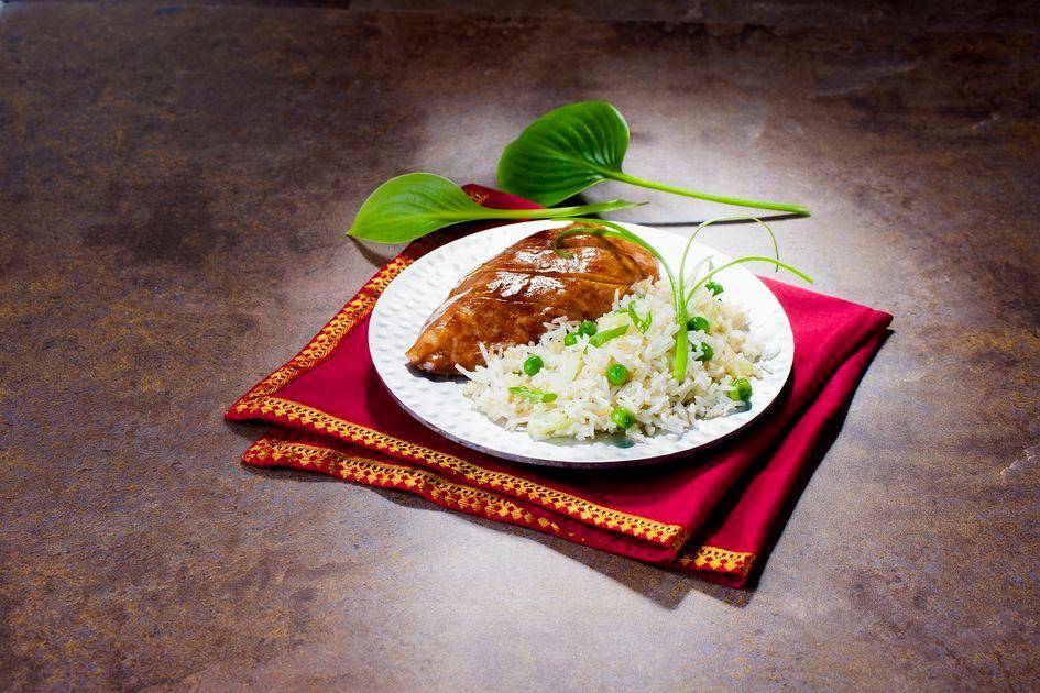 Teriyaki-Hähnchen, pfannengerührter Reis mit Frühlingszwiebeln - Rezepte Actifry Genius XL 2in1 | Tefal