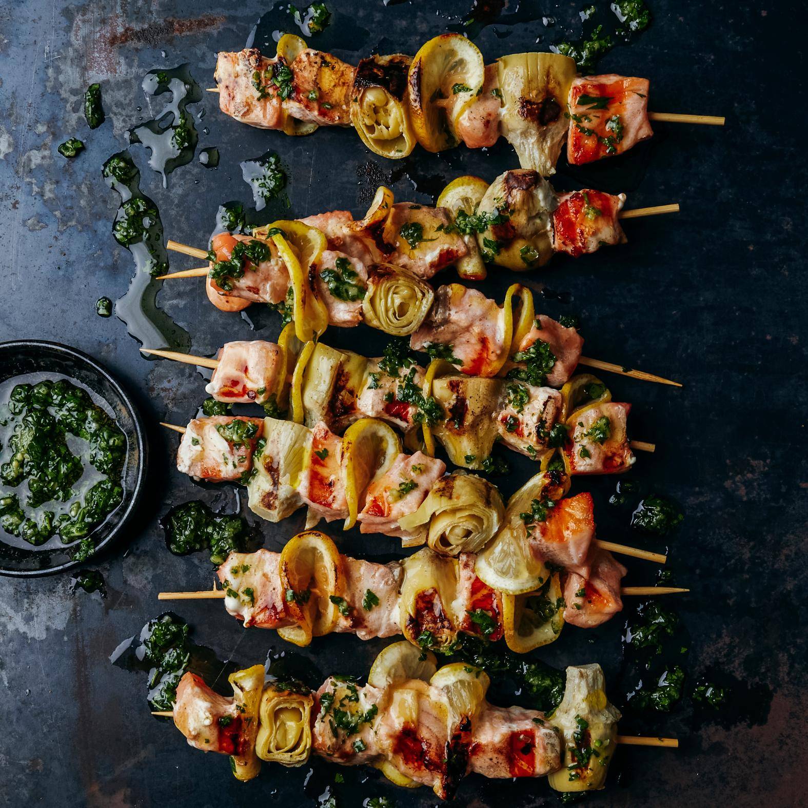 Mediterrane Spieße mit Lachs und Artischocken - Rezepte OptiGrill 4in1 XL | Tefal