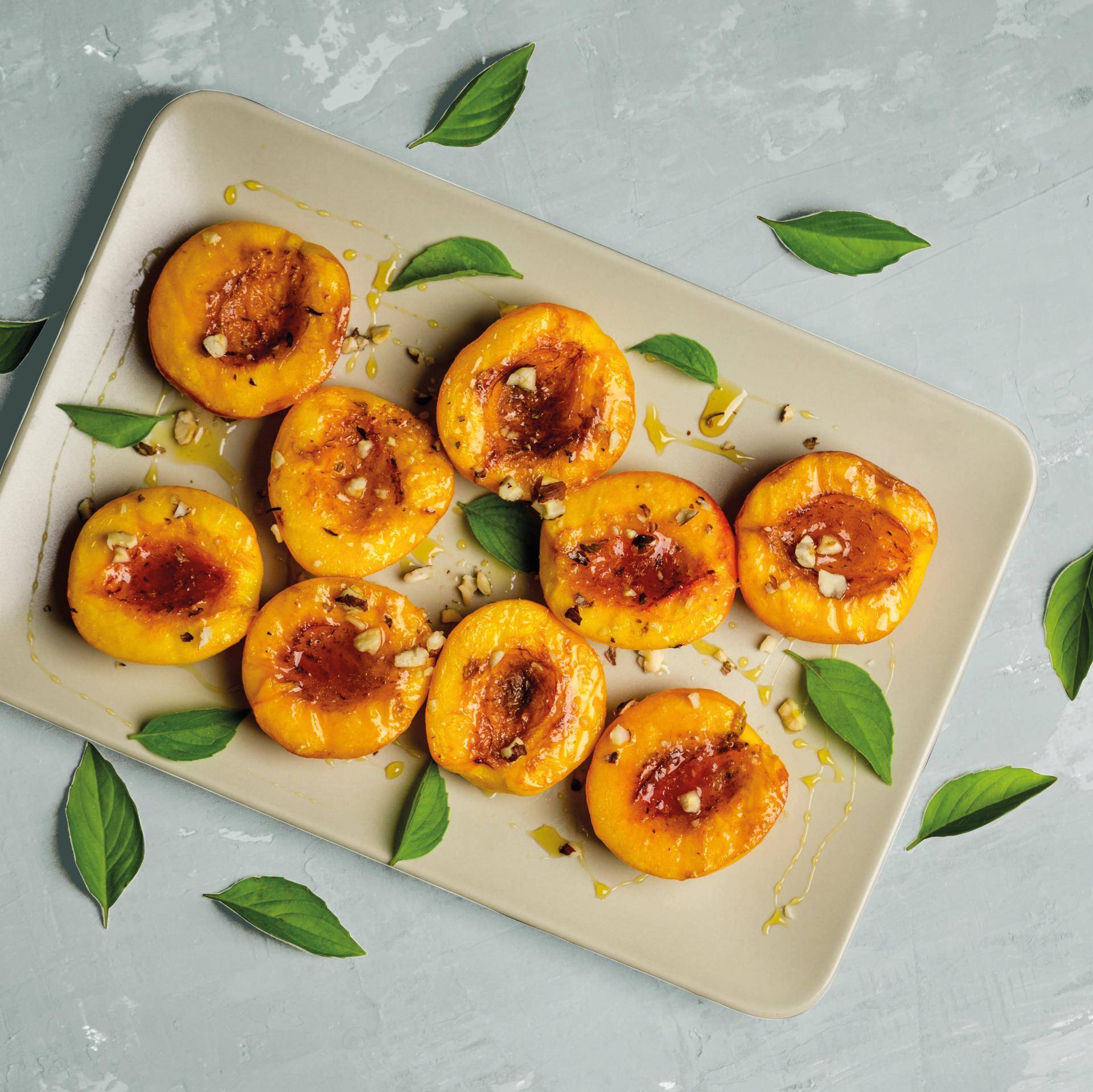 Gegrillte Pfirsiche und karamellisierte Pekannüsse - Rezepte Dual EasyFry&Grill | Tefal