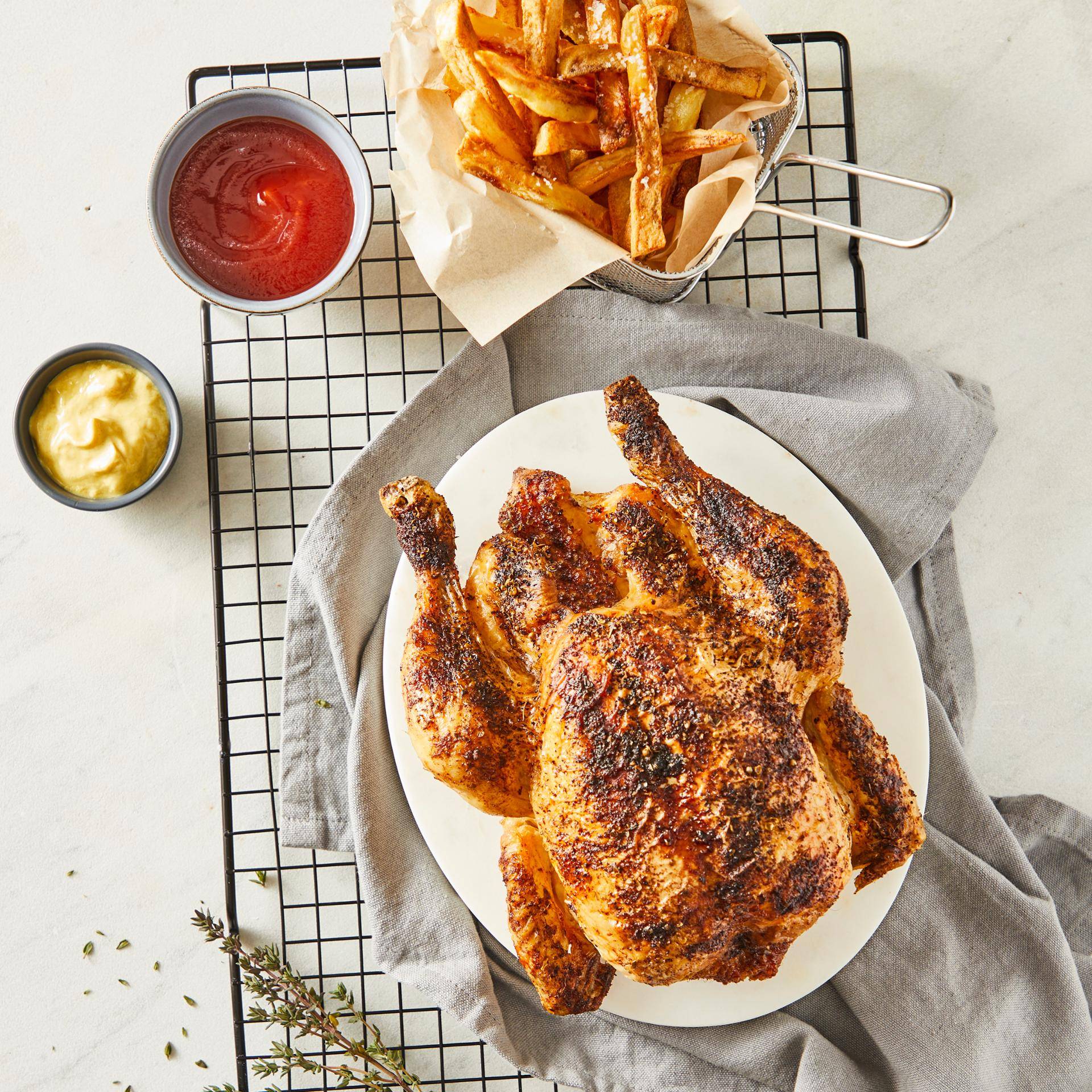 Brathähnchen mit hausgemachten Pommes frites - Rezepte Dual EasyFry&Grill | Tefal