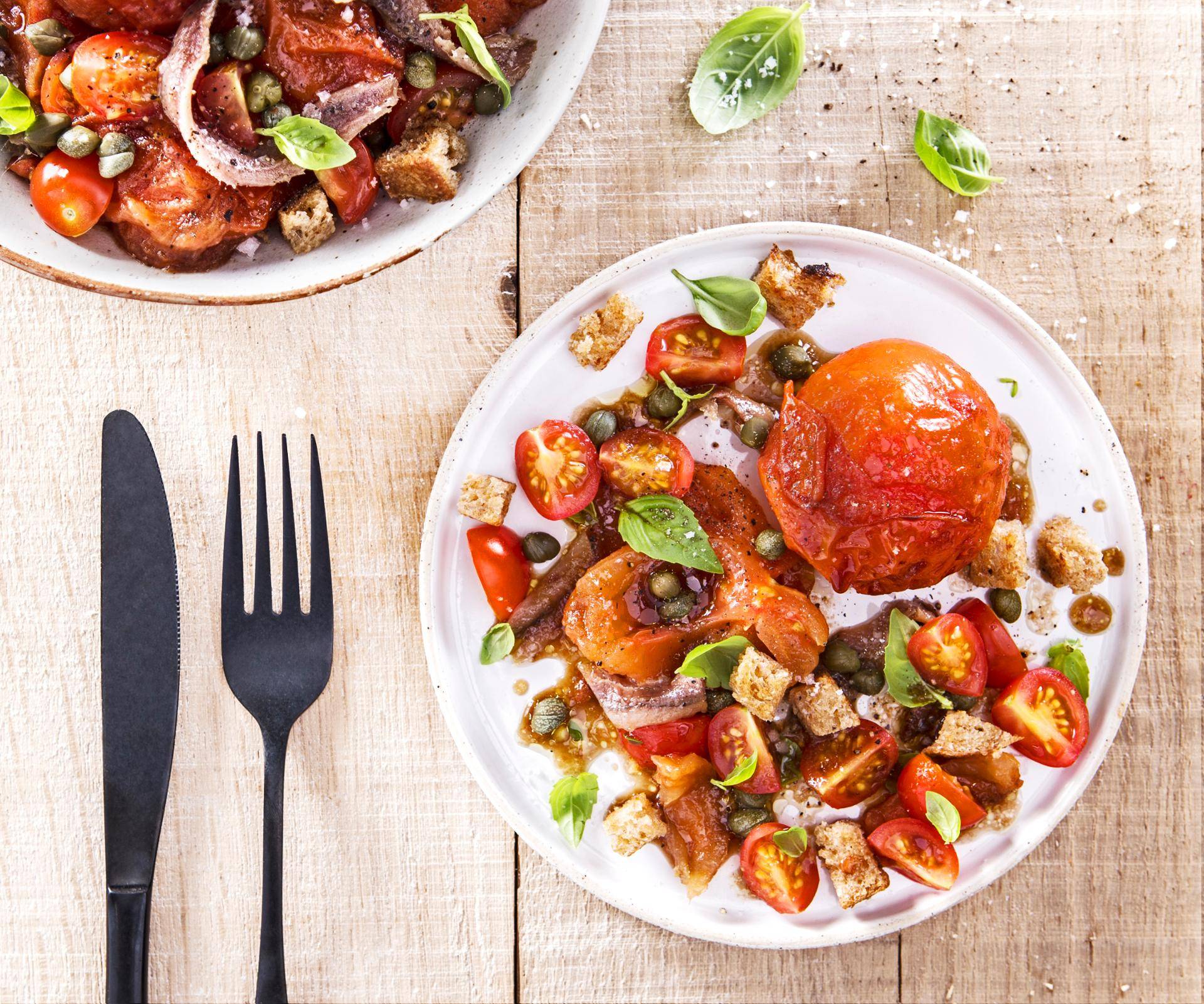 Salat mit gerösteten Tomaten und Sardellen - Rezepte Actifry Original 1kg | Tefal