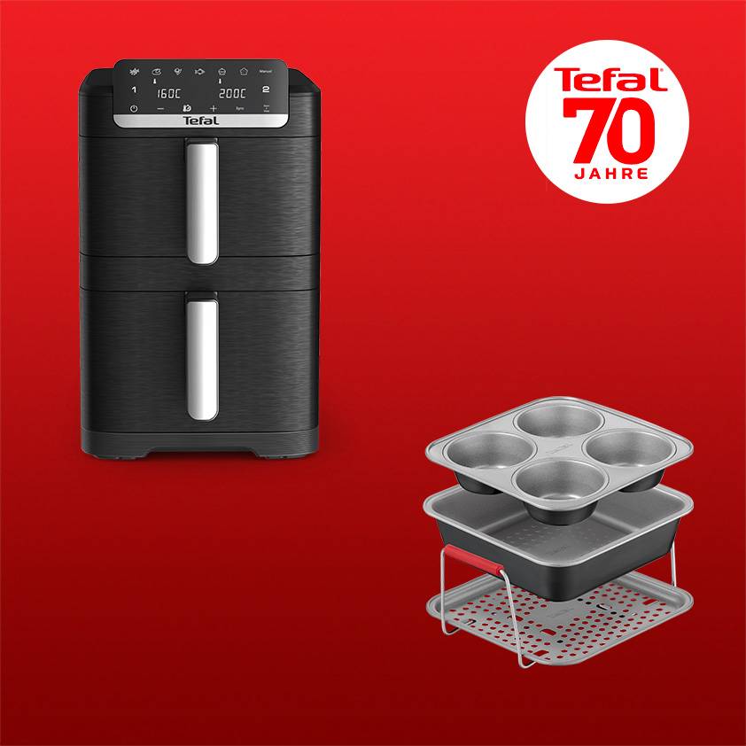 Geburtstags‑Bundle: Easy Fry Crispy Stack Heißluftfritteuse inkl. Backset für Heißluftfritteusen