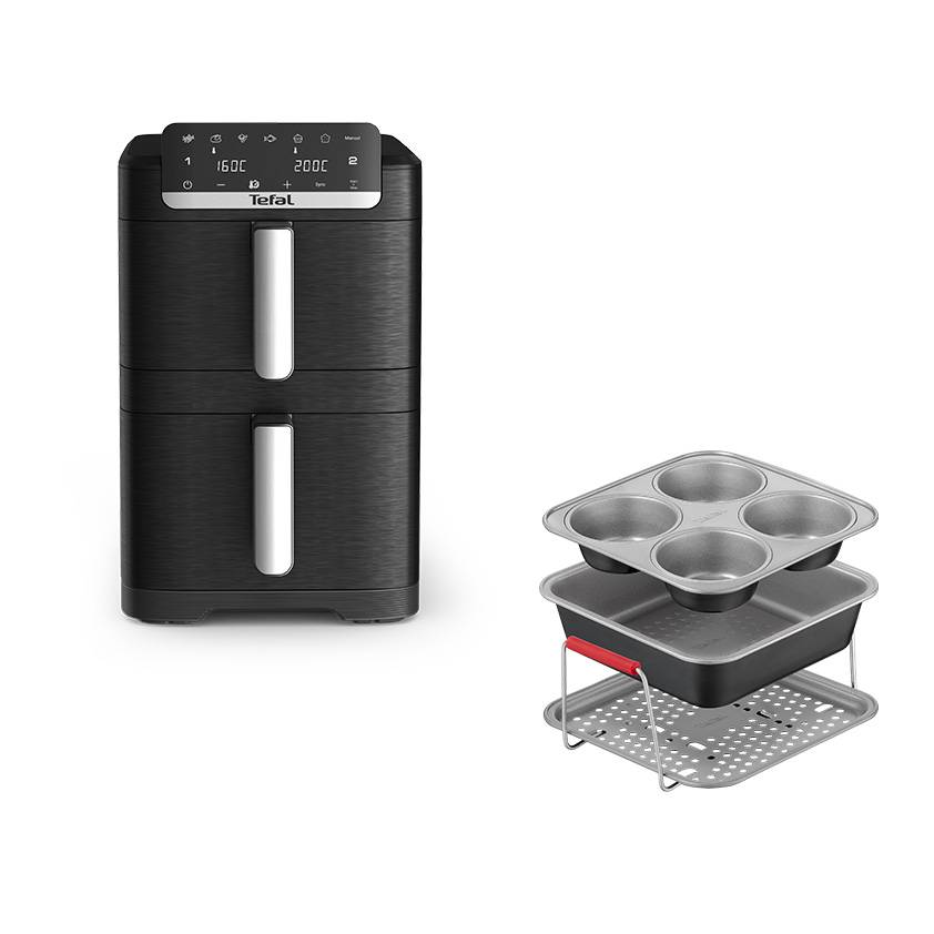 Geburtstags‑Bundle: Easy Fry Crispy Stack Heißluftfritteuse inkl. Backset für Heißluftfritteusen